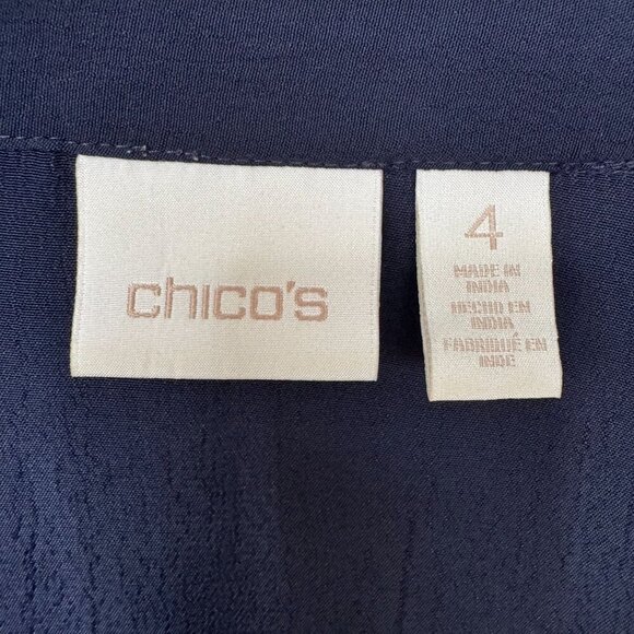 Chico's Navy Blue Sequin Front Yolk Long Sleeve Lace Trim Tunic Blouse Size XXL - Picture 8 of 16